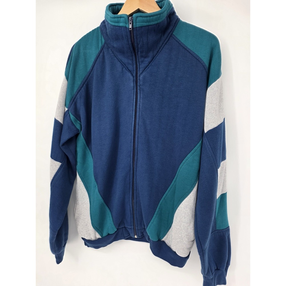 VTG Men's Main Event Zip Up Sweatshirt Size Large Blue Y2K 90's Grunge
